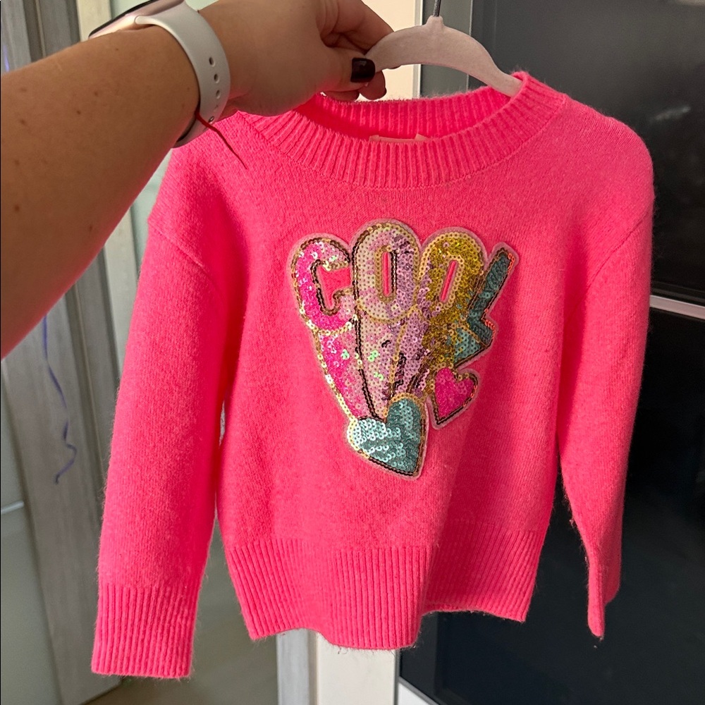 Girls' Bright Hot Pink Sequin Heart Pullover size 3